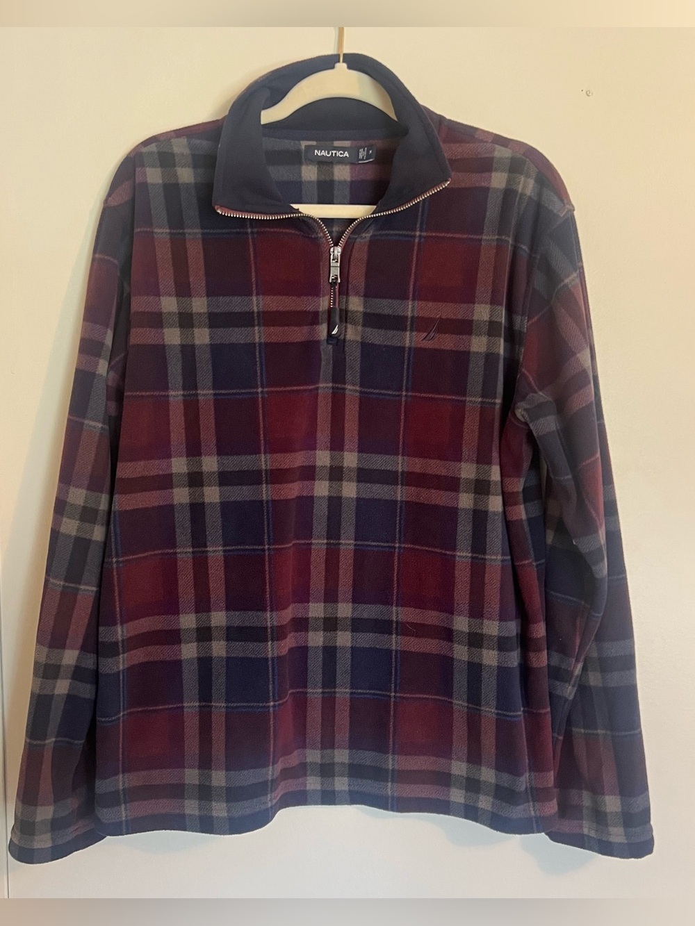 Nautica Burgundy Navy Plaid Quarter-Zip Fleece Pullover